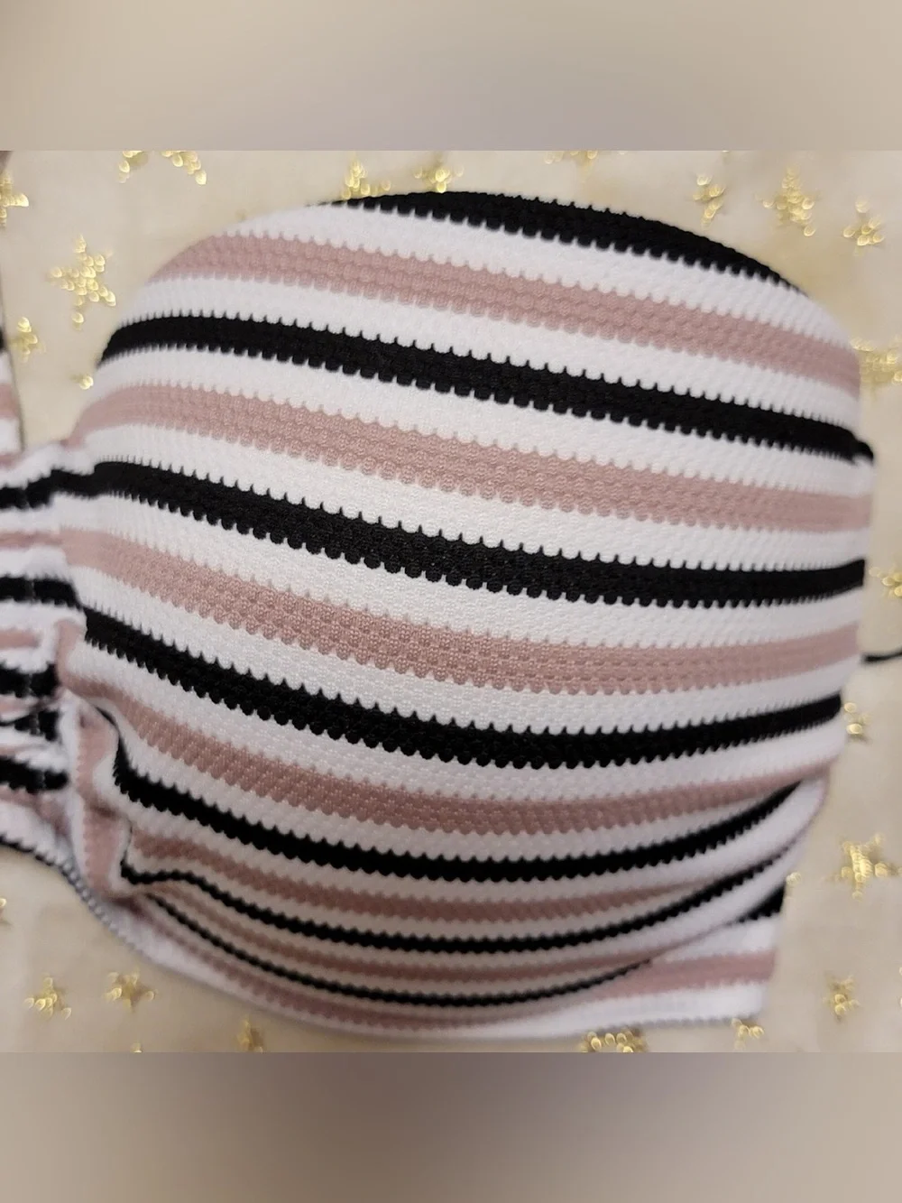 Shade & Shore cream/peach, Black & White Striped Strapless Bandeau bikini Top